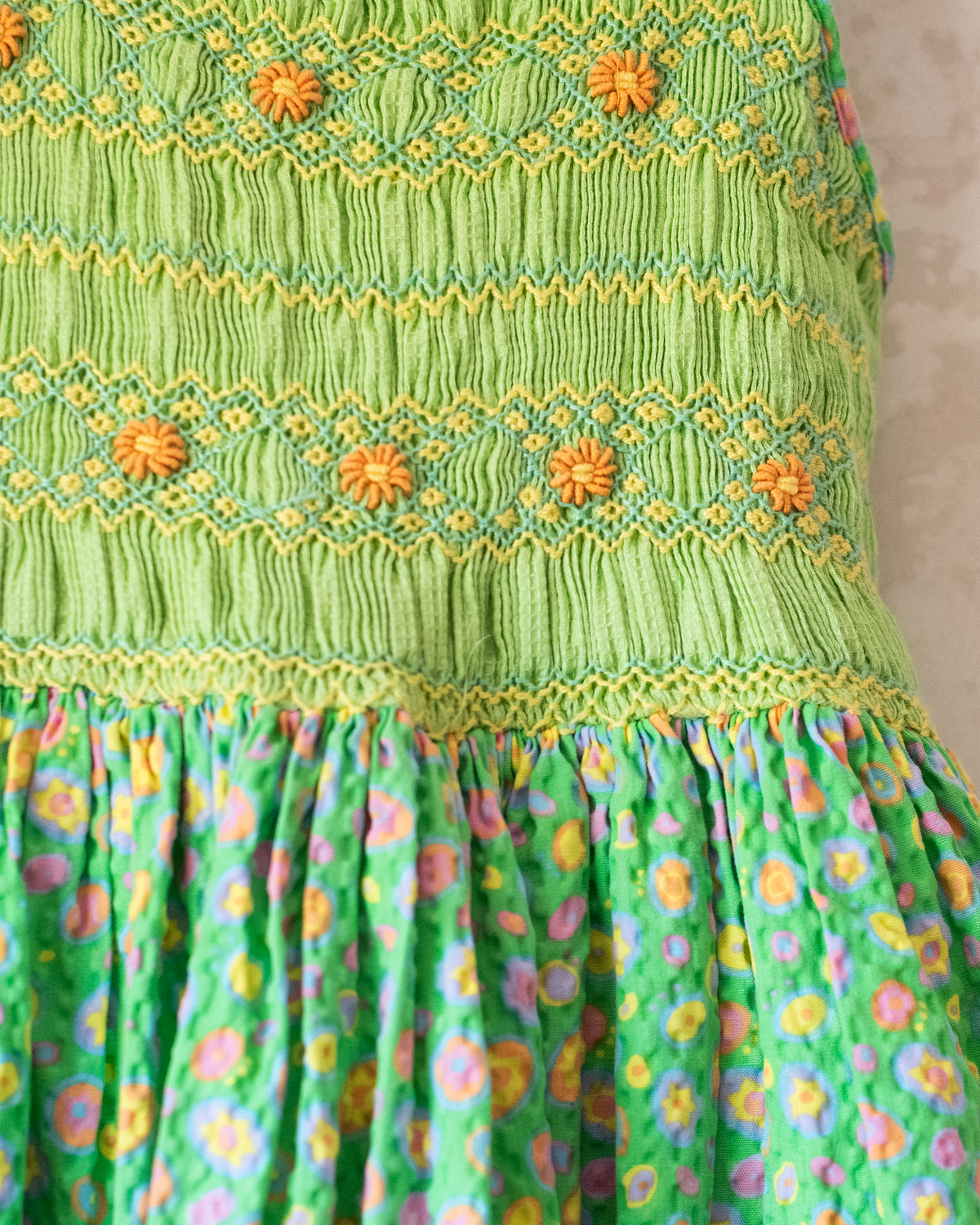 Green floral dress with ruffles and flower embroidery | 11-12 years
