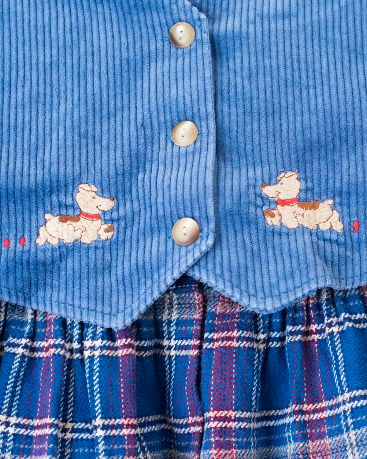Blue plaid dress with embroidered dogs from Jacquard | 6-7 years