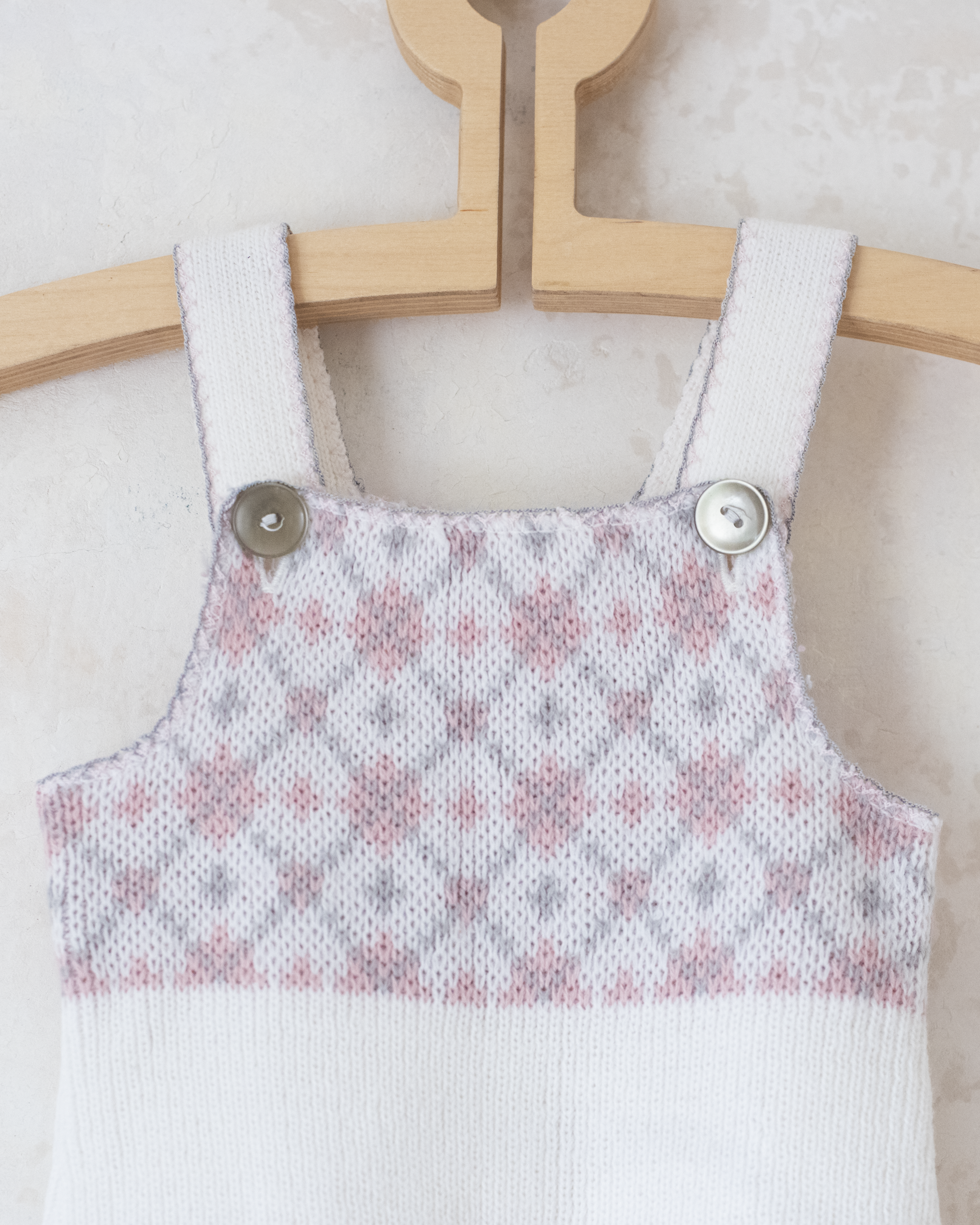 אוברול צמר לבן עם משבצות | 3-6 חודשים