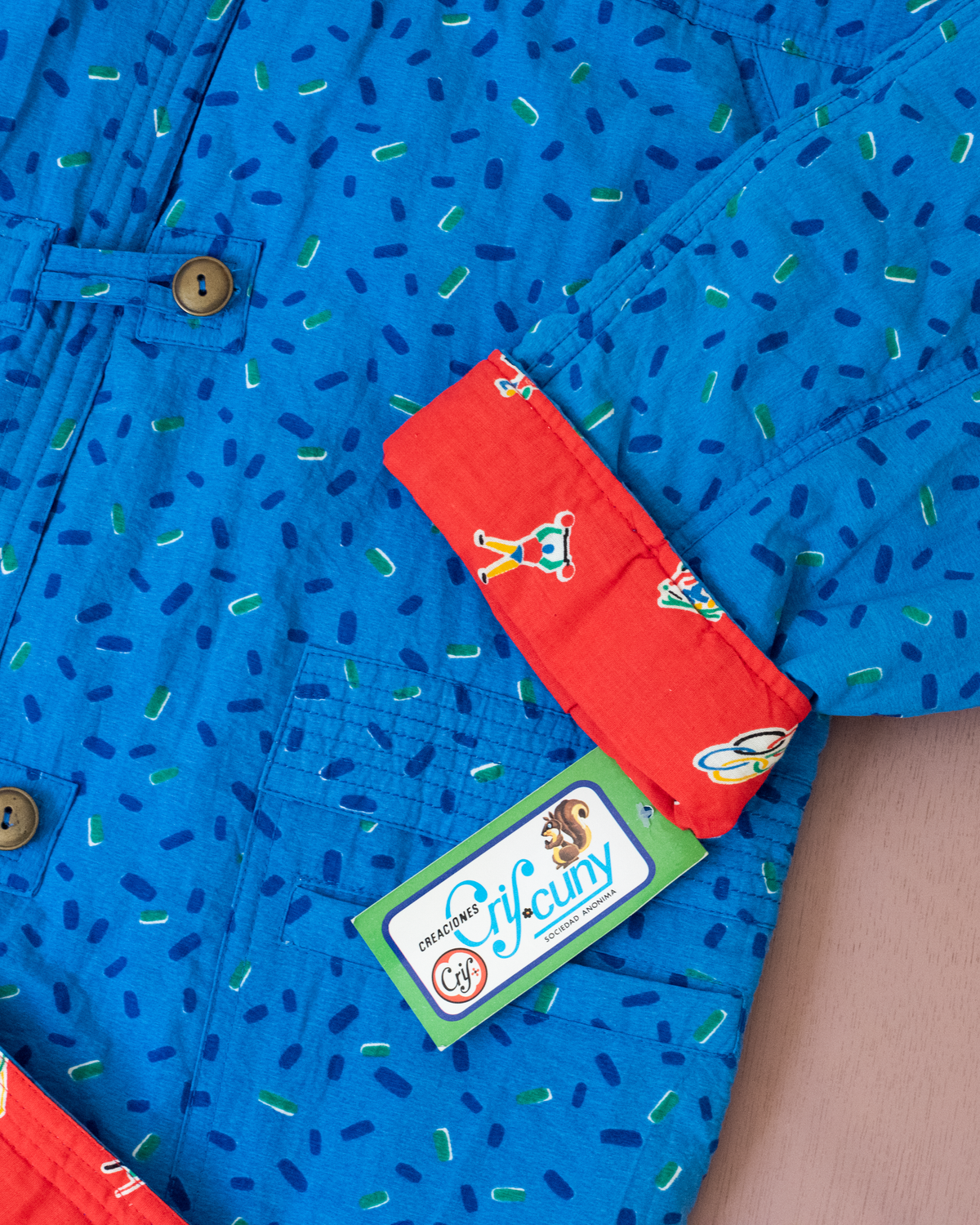 Blue coat with colorful red lining | Spanish deadstock | 10-11 years