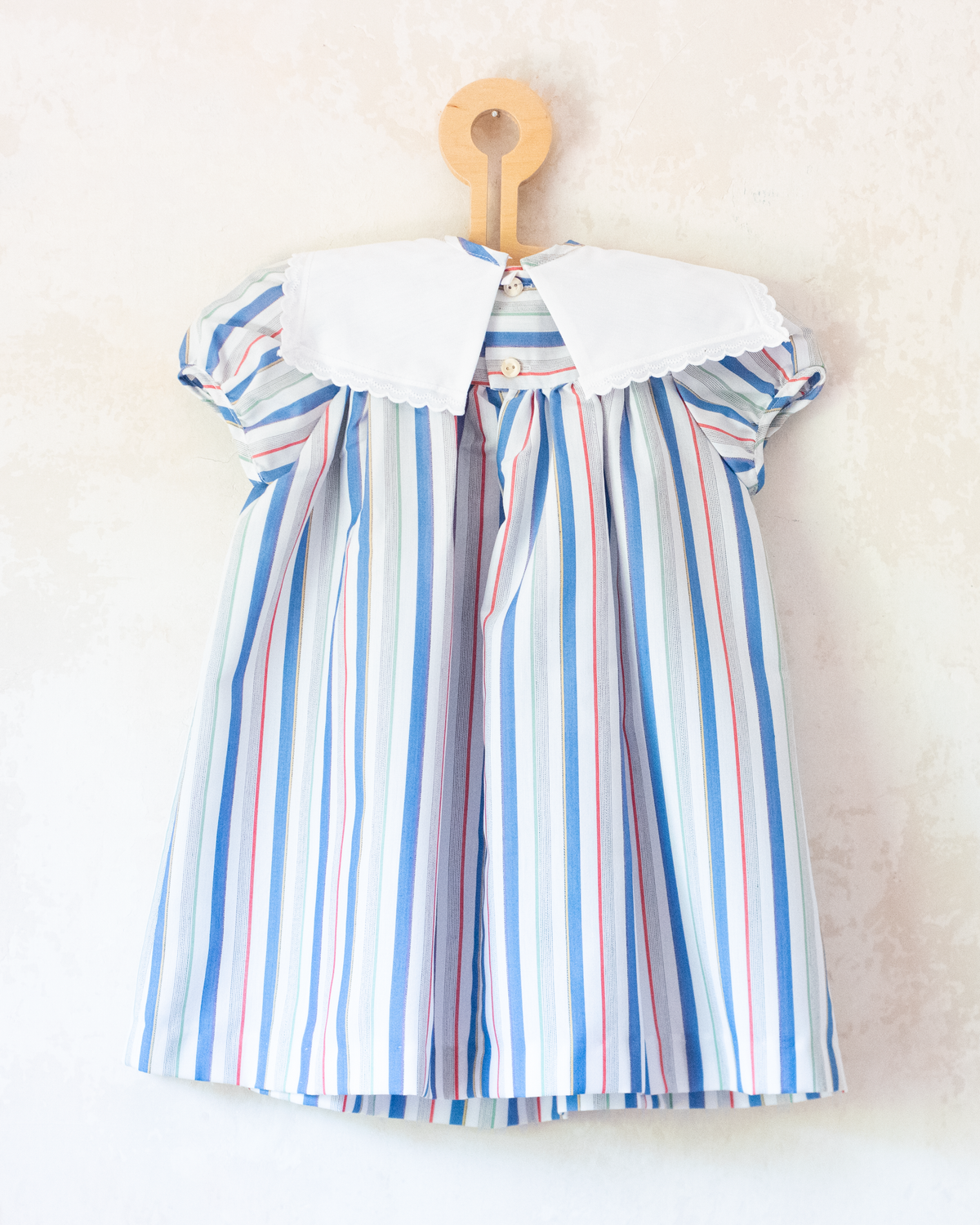 Striped dress with white collar and bow tie | Spanish Deadstock | 2-3 years