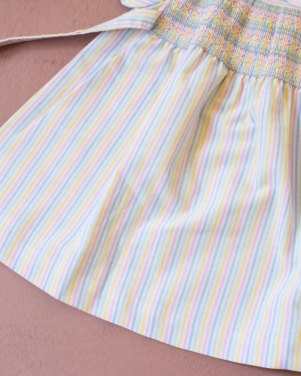 Pastel striped dress with gathered embroidery | 3-6 months