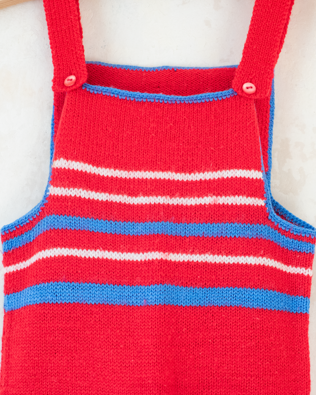 Red wool overalls with blue and white | 6-9 months