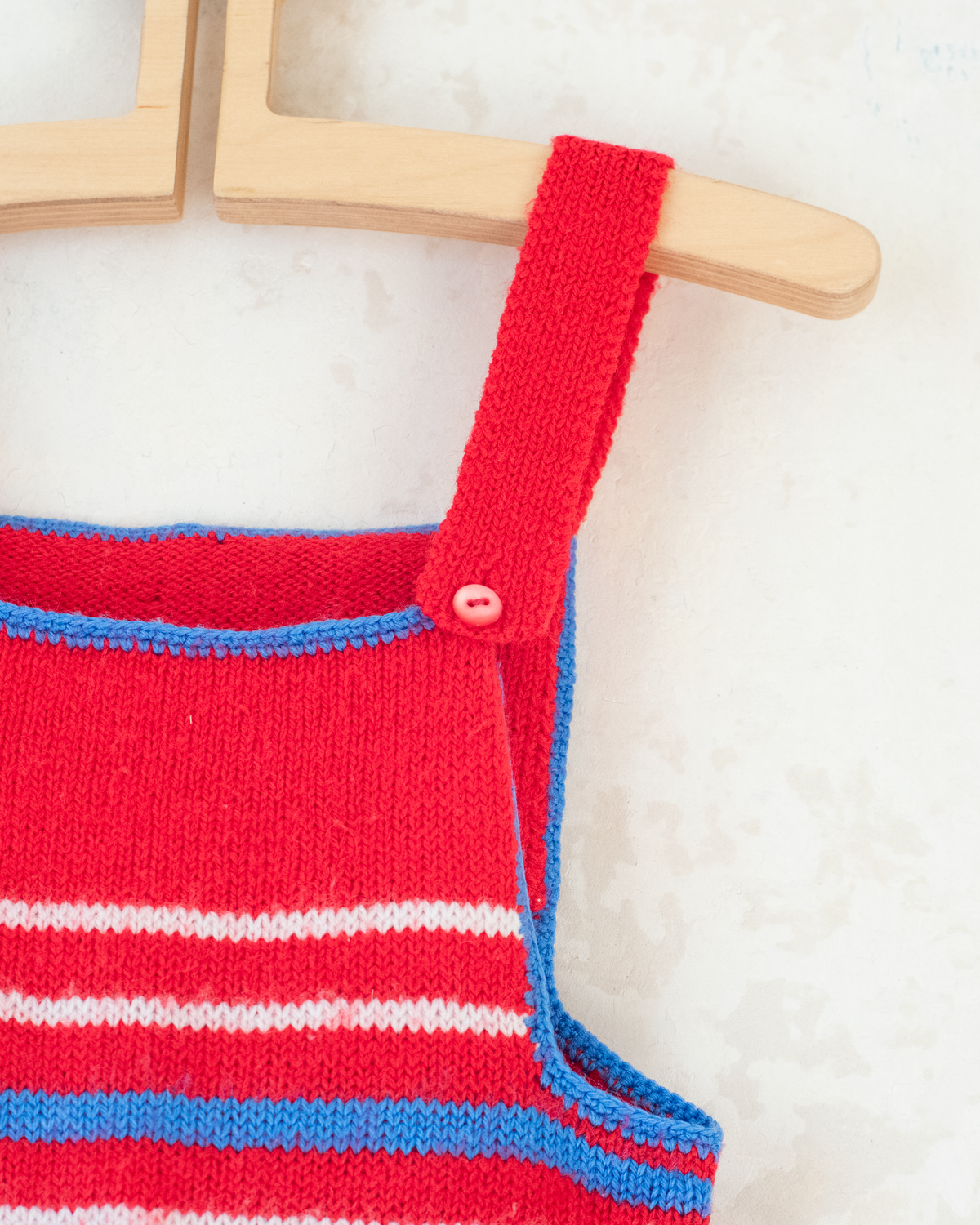 Red wool overalls with blue and white | 6-9 months