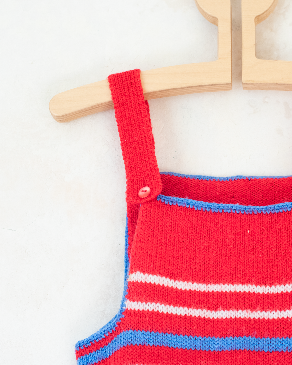 Red wool overalls with blue and white | 6-9 months
