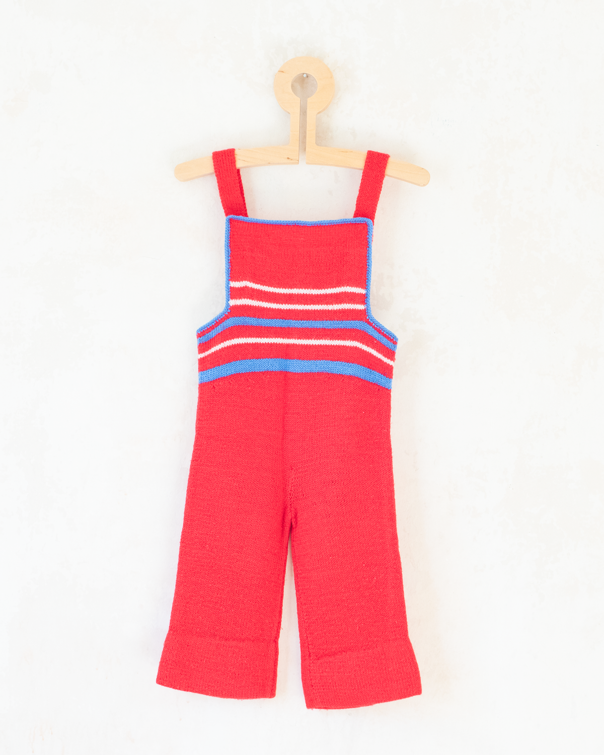 Red wool overalls with blue and white | 6-9 months