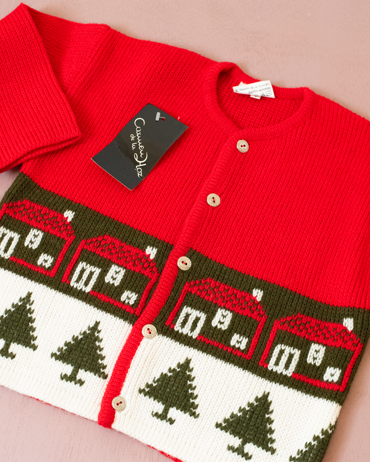 Knitted cardigan with houses and fir trees | Deadstock Spanish | 4-5 years