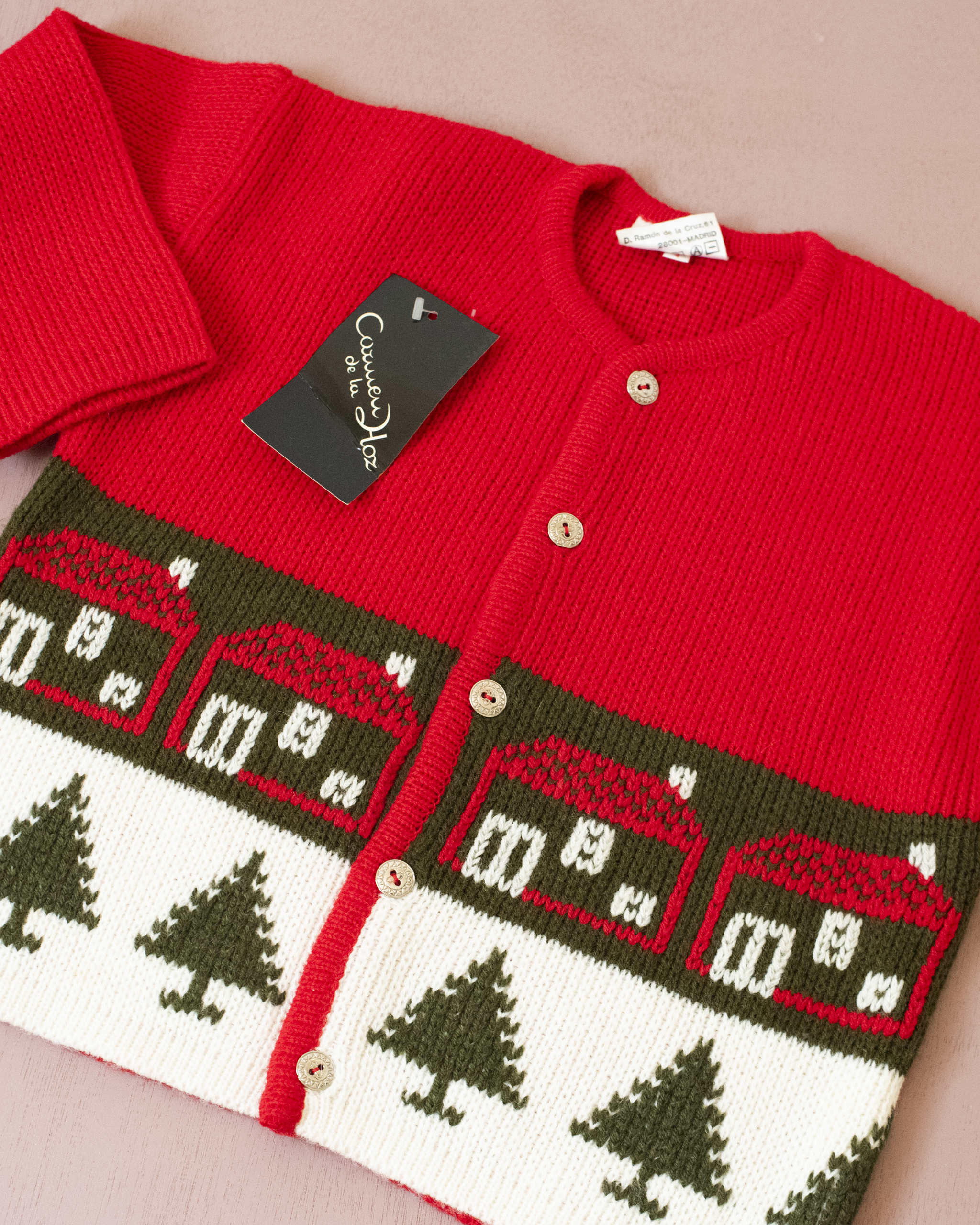 קרדיגן סרוג עם בתים ועצי אשוח | דד סטוק ספרדי | 4-5 שנים