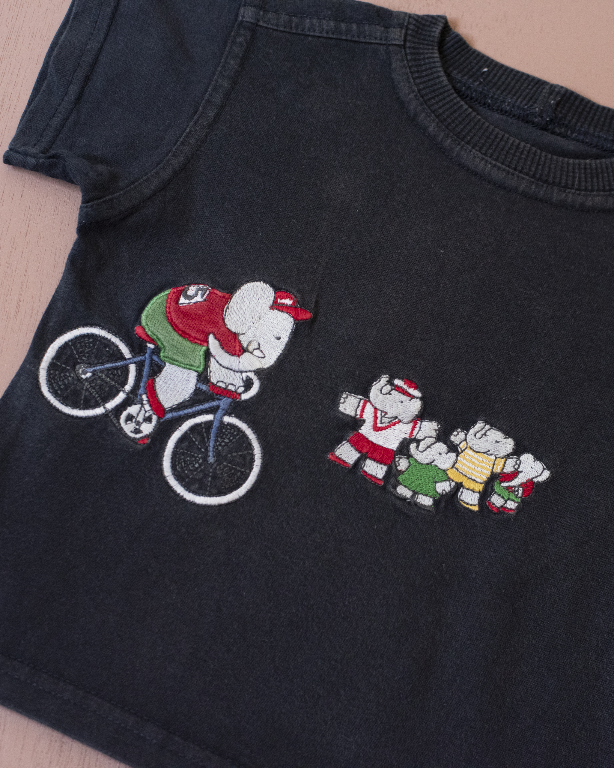 Blue T-shirt with Babar the King embroidery | 12-18 months