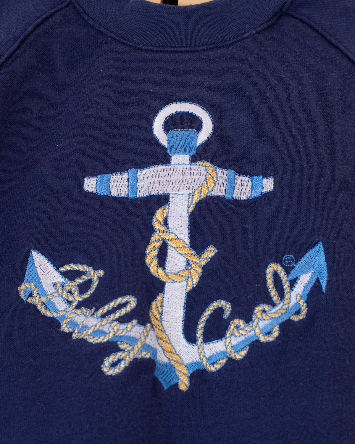 Blue sweatshirt with blue and gold embroidered anchor | 12-18 months