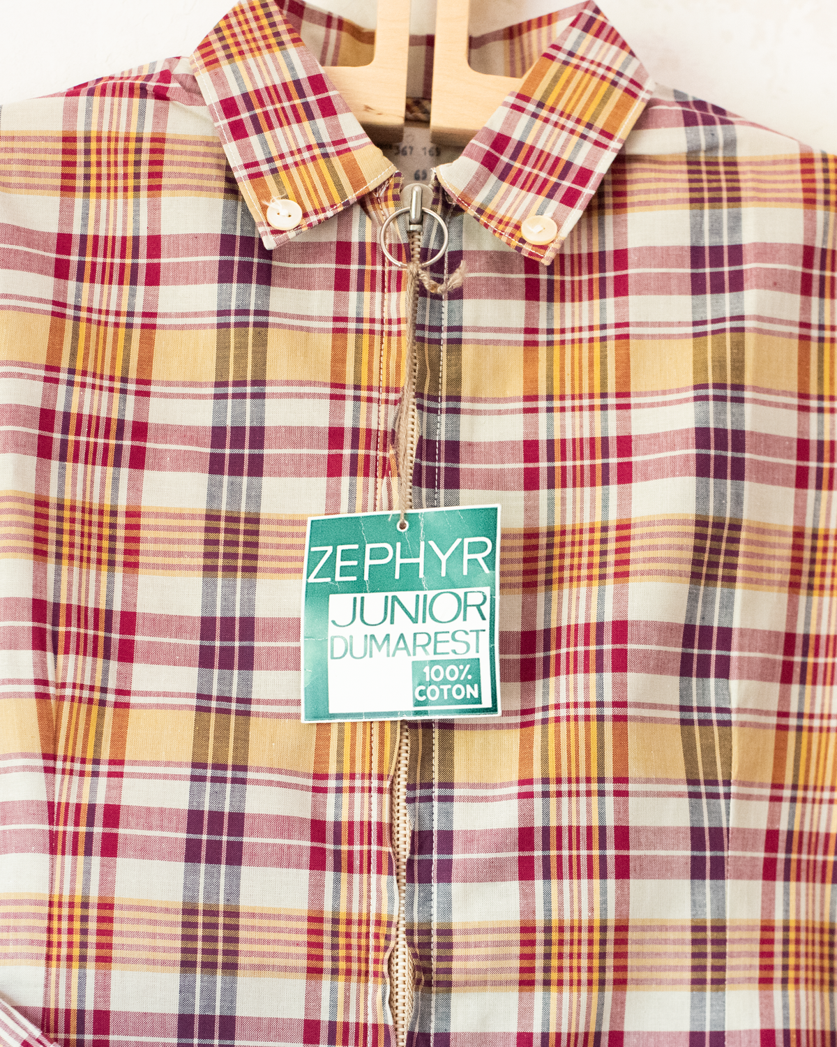 Plaid dress in shades of beige and burgundy | French dead stock | 4-5 years