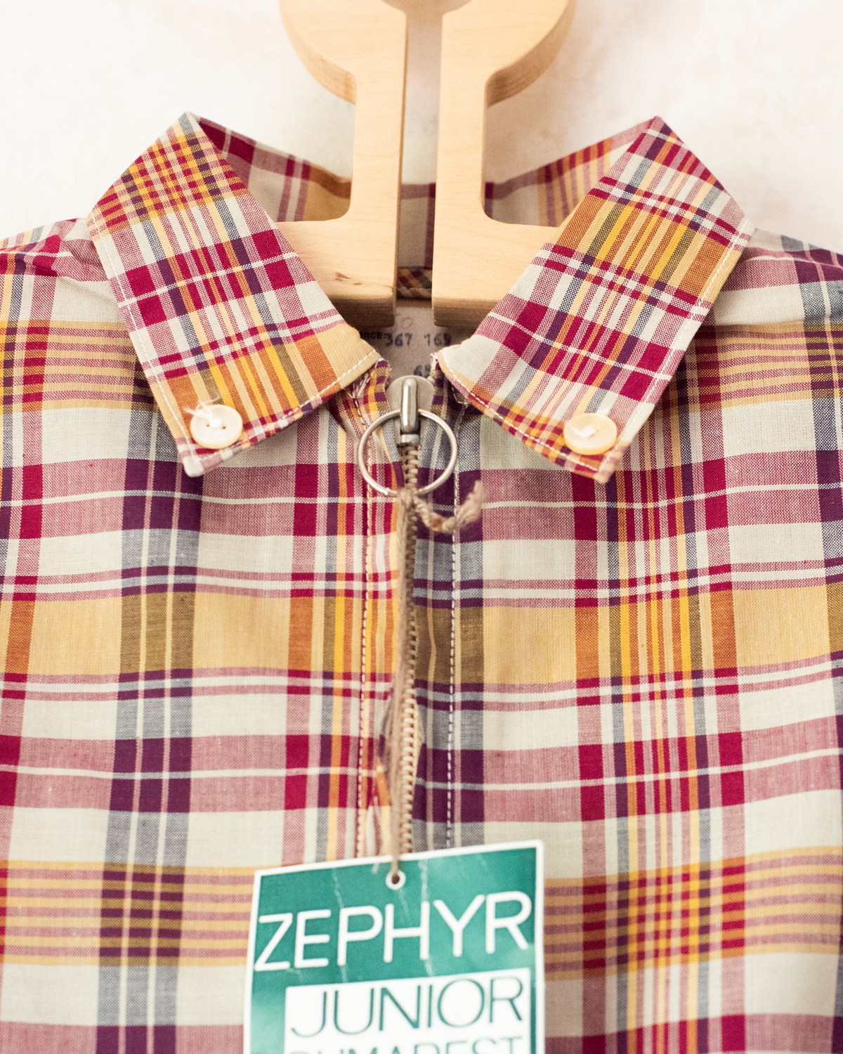 Plaid dress in shades of beige and burgundy | French dead stock | 4-5 years
