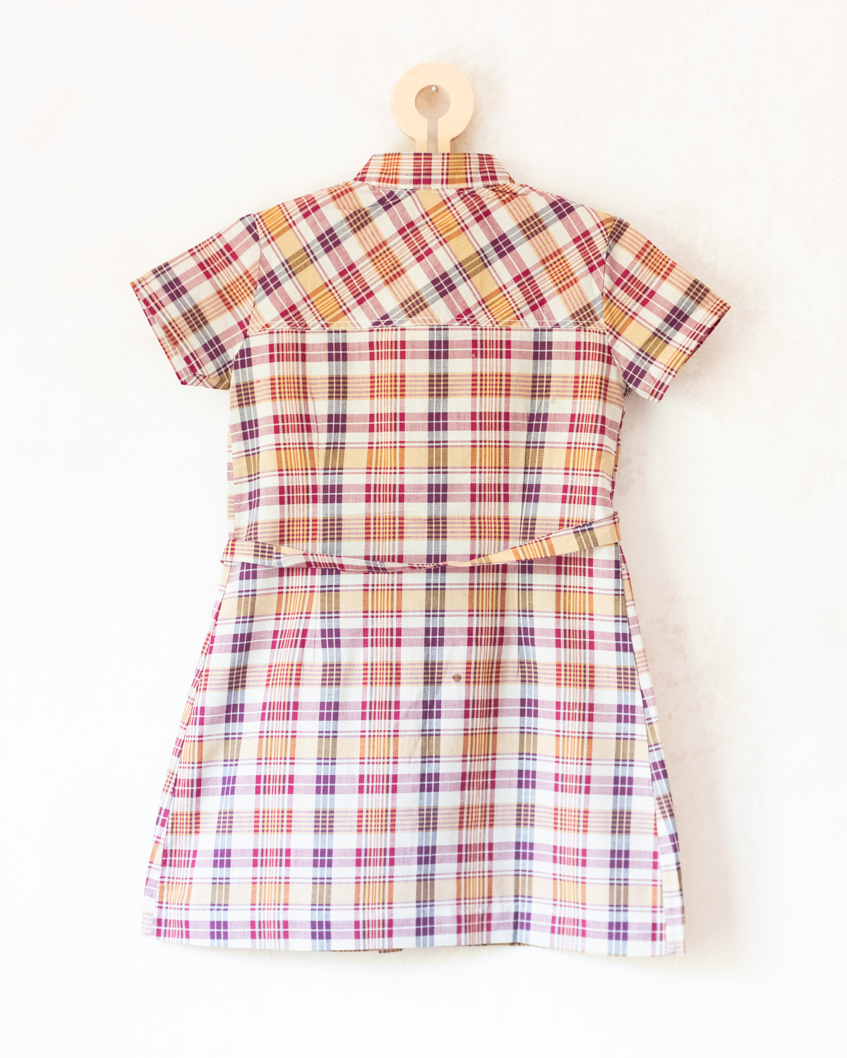 Plaid dress in shades of beige and burgundy | French dead stock | 4-5 years