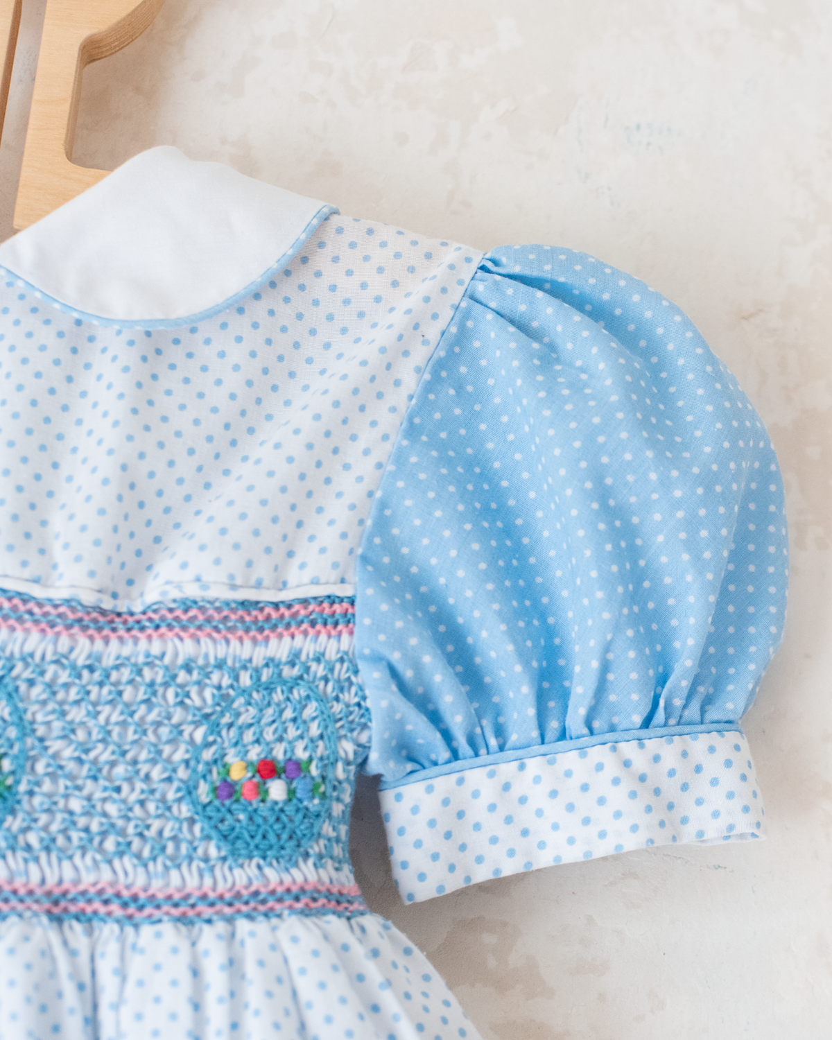 Polka dot dress with ruffles and floral embroidery | 3-4 years