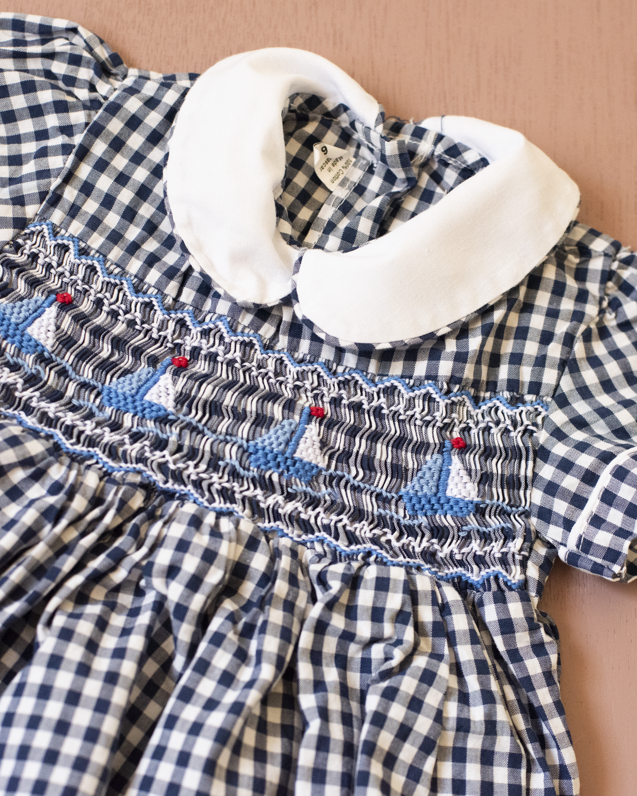 Plaid overall with embroidered sailboats | 3-6 months