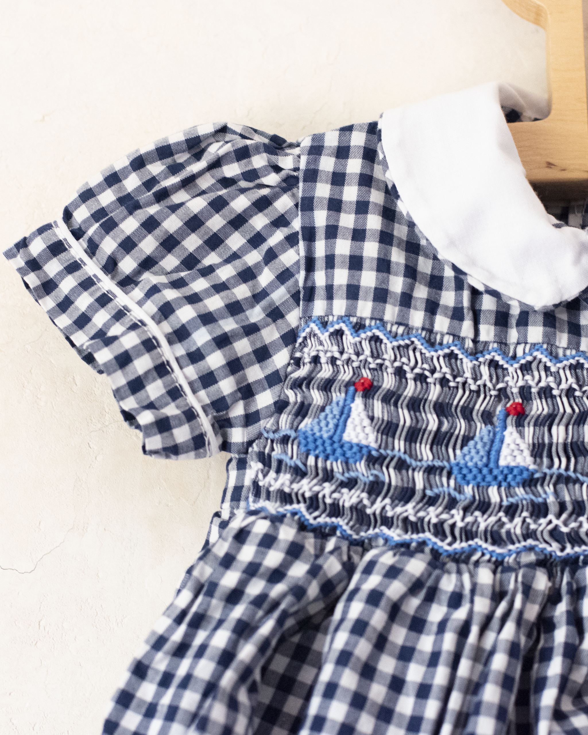 Plaid overall with embroidered sailboats | 3-6 months