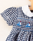 Plaid overall with embroidered sailboats | 3-6 months