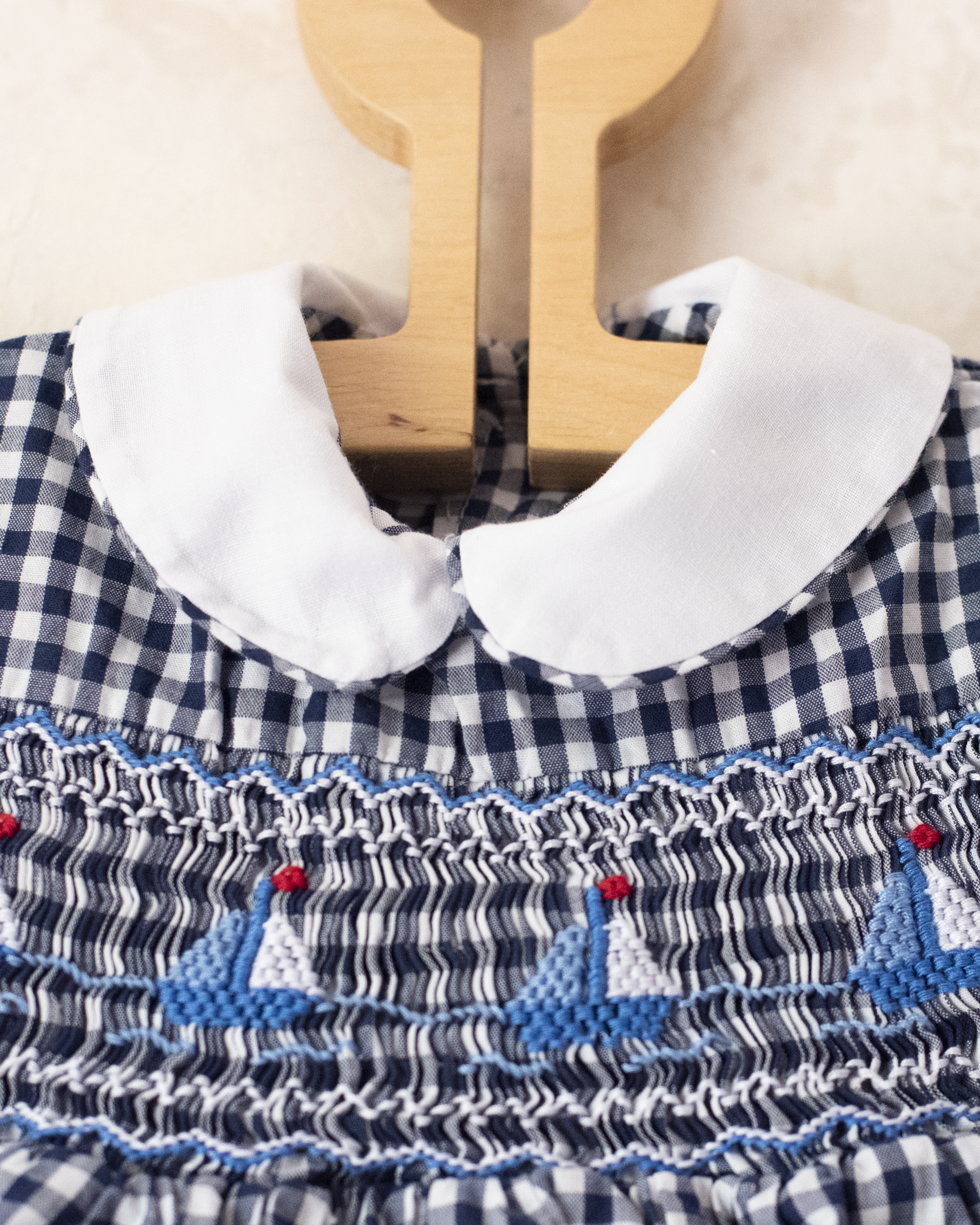 Plaid overall with embroidered sailboats | 3-6 months