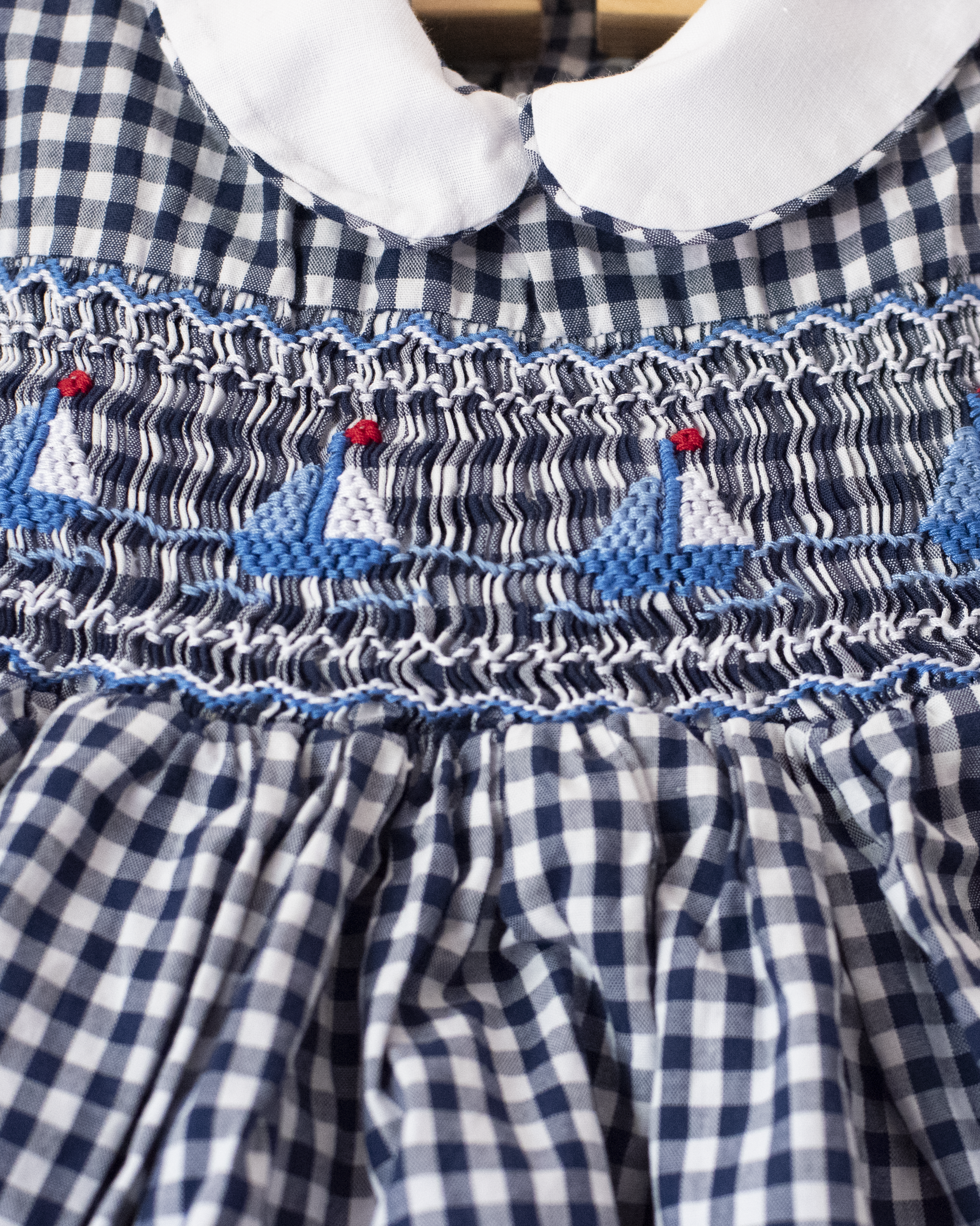 Plaid overall with embroidered sailboats | 3-6 months