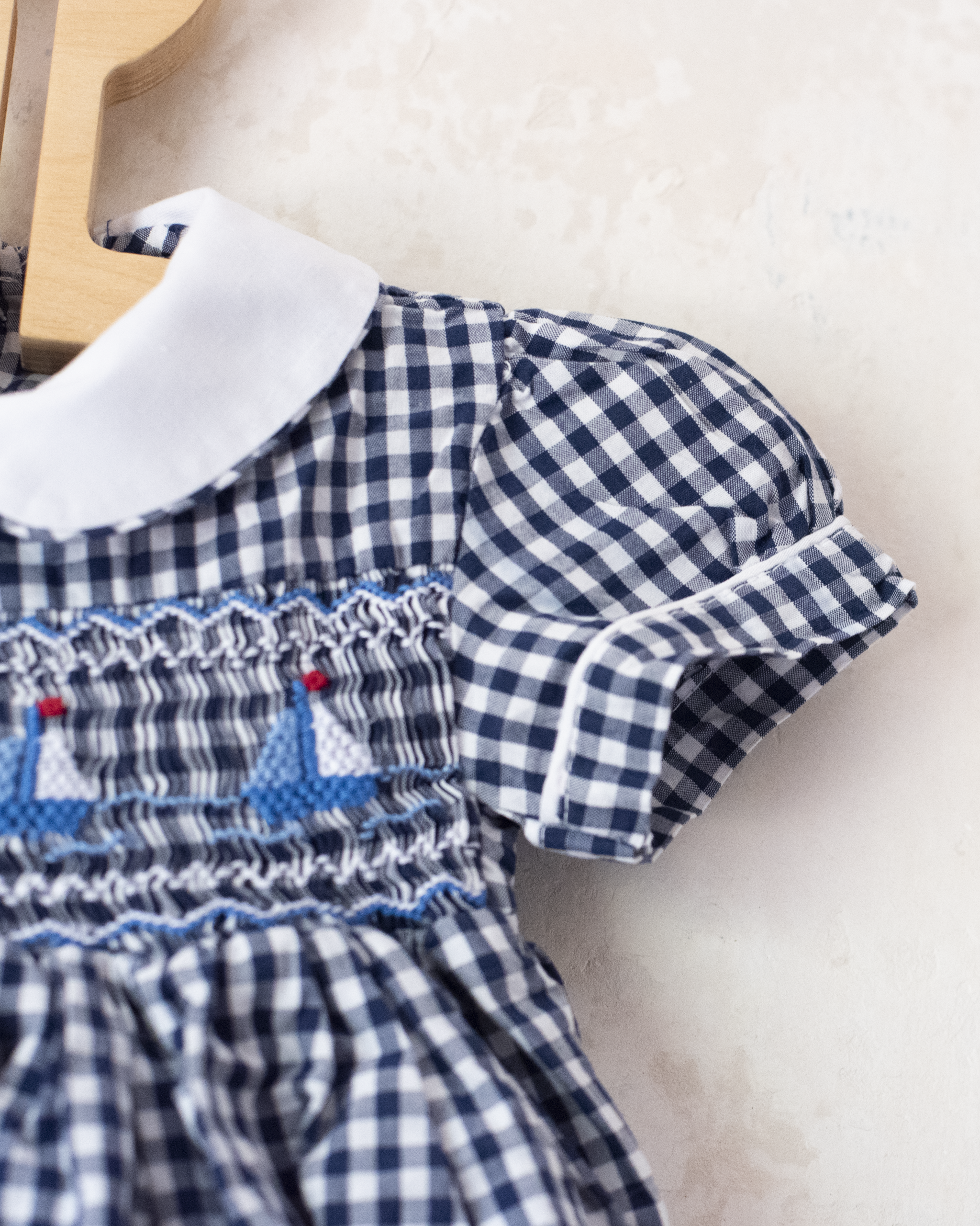Plaid overall with embroidered sailboats | 3-6 months