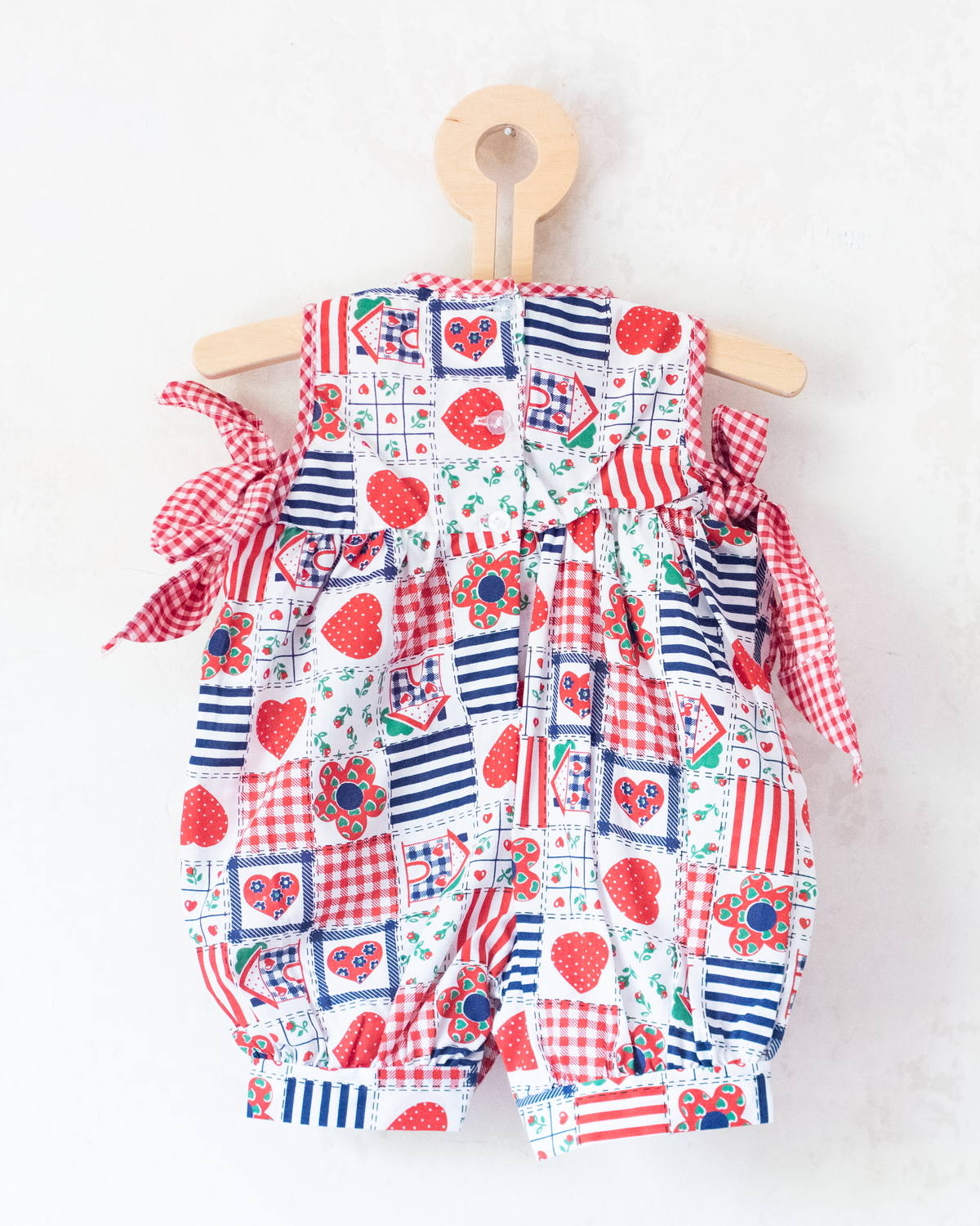 Nostalgic patchwork overalls with heart and house fabric | 3-6 months