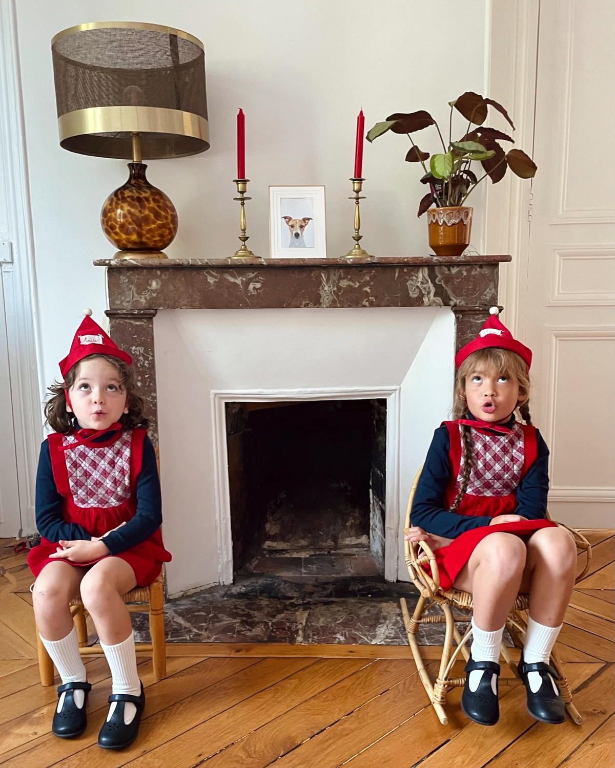 Red corduroy dress with checks | 5-6 years