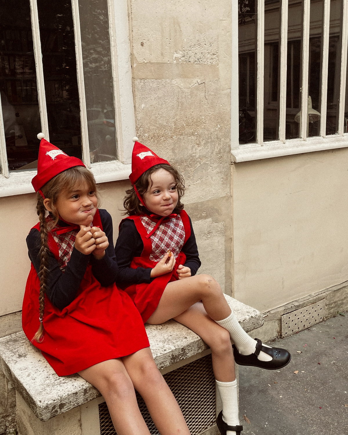 Red corduroy dress with checks | 6-7 years 
