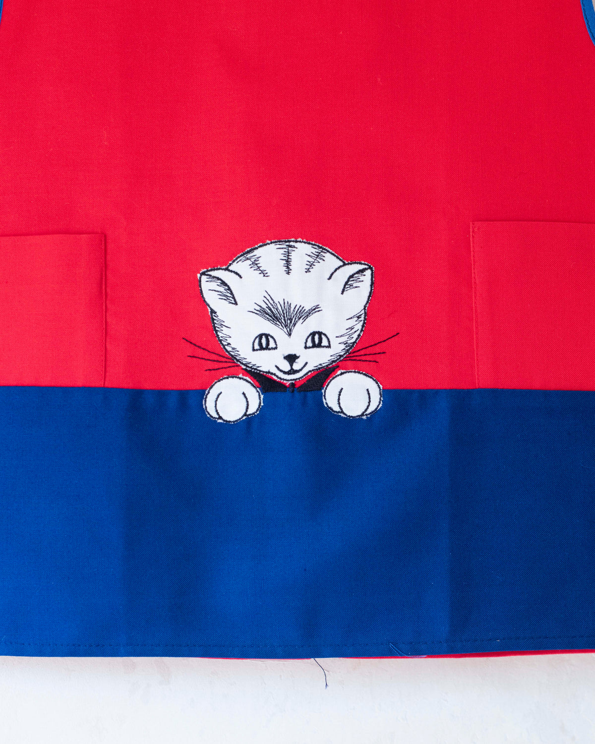 Red dress with cat | Deadstock from the Sixties | 9-12 months 