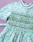 שמלה ירוקה עם חרציות ורקמה | 3-4 שנים