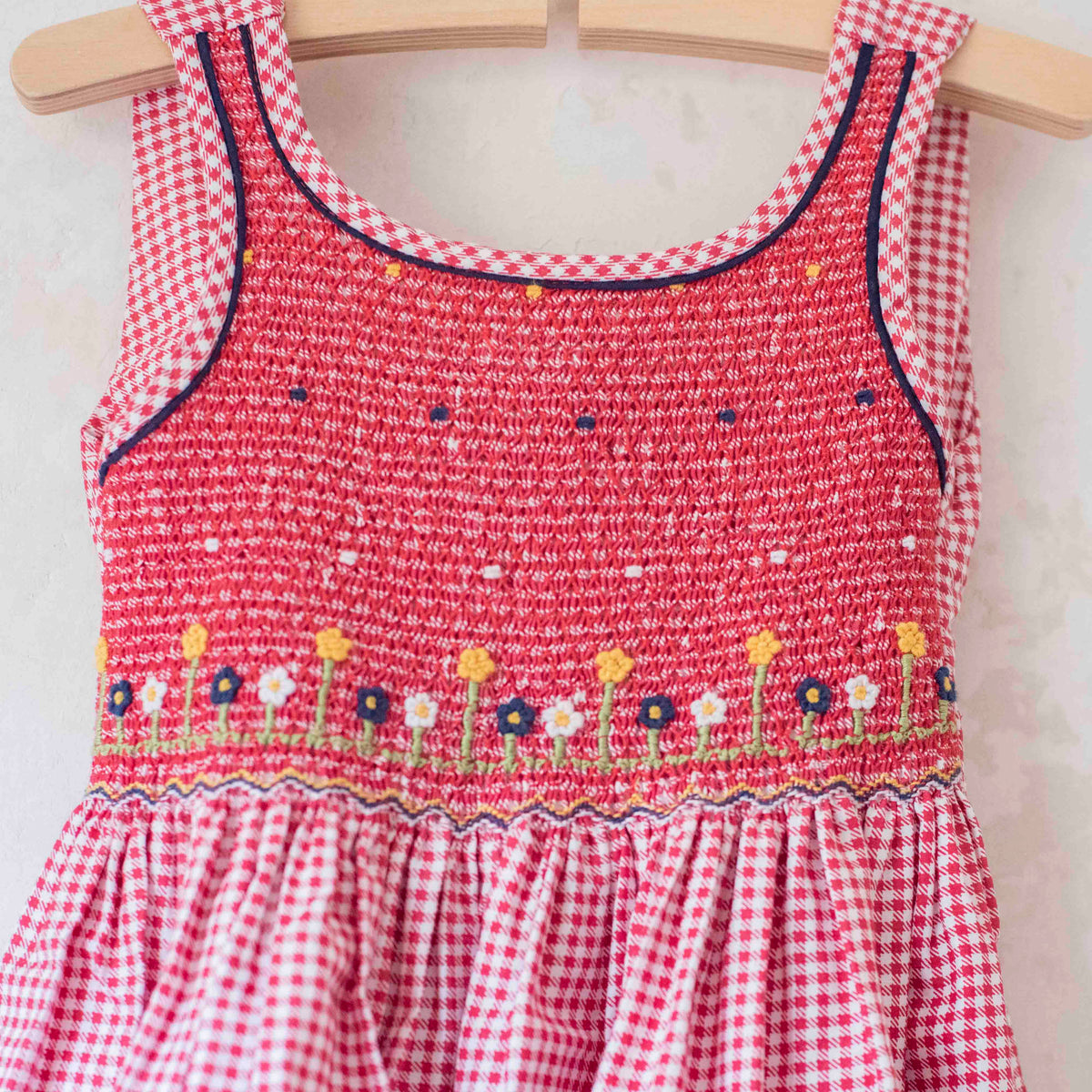 Checkered dress with floral embroidery | 4-5 years