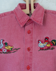 חולצה אדומה עם תרנגולות ואווזים | 6-7 שנים