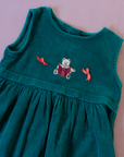 שמלת קורדרוי ירוקה עם דובי רקום | 18-24 חודשים
