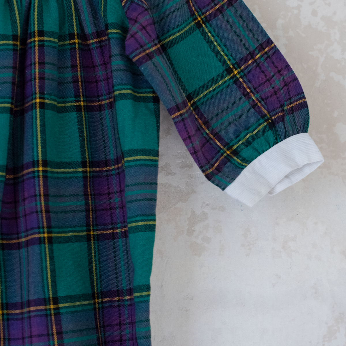 Purple and green plaid overalls | 6-9 months