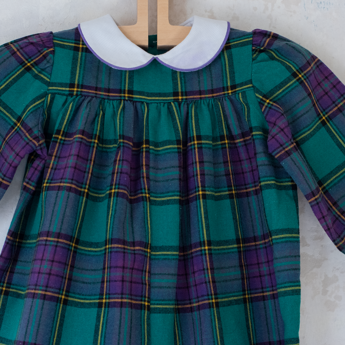 Purple and green plaid overalls | 6-9 months